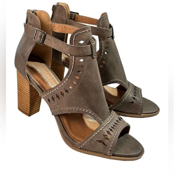 REPORT ROSELET Heeled Sandal Ankle Zip Women’s 10 Gray/Tan Exceptional! - Picture 1 of 14